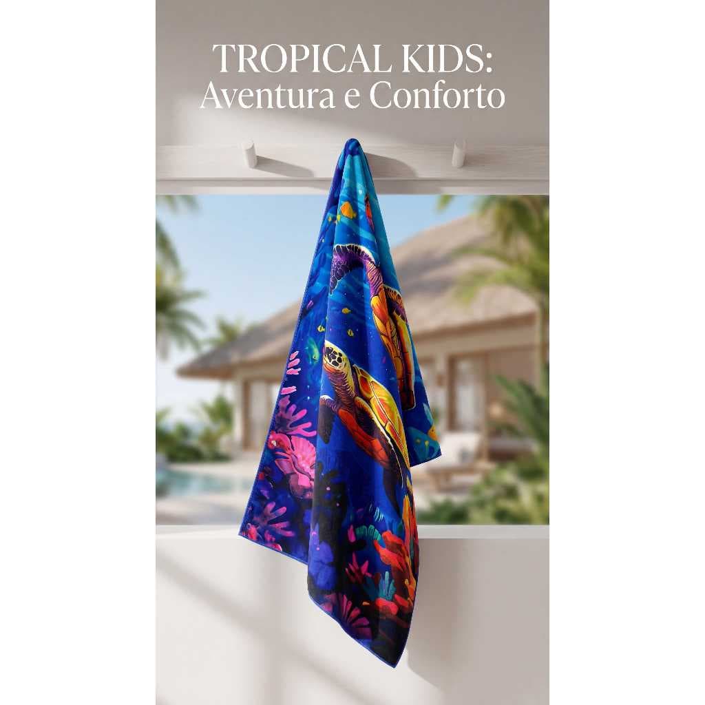 Toalha de Praia Infantil Aveludada Estampada Tropical Kids Grande