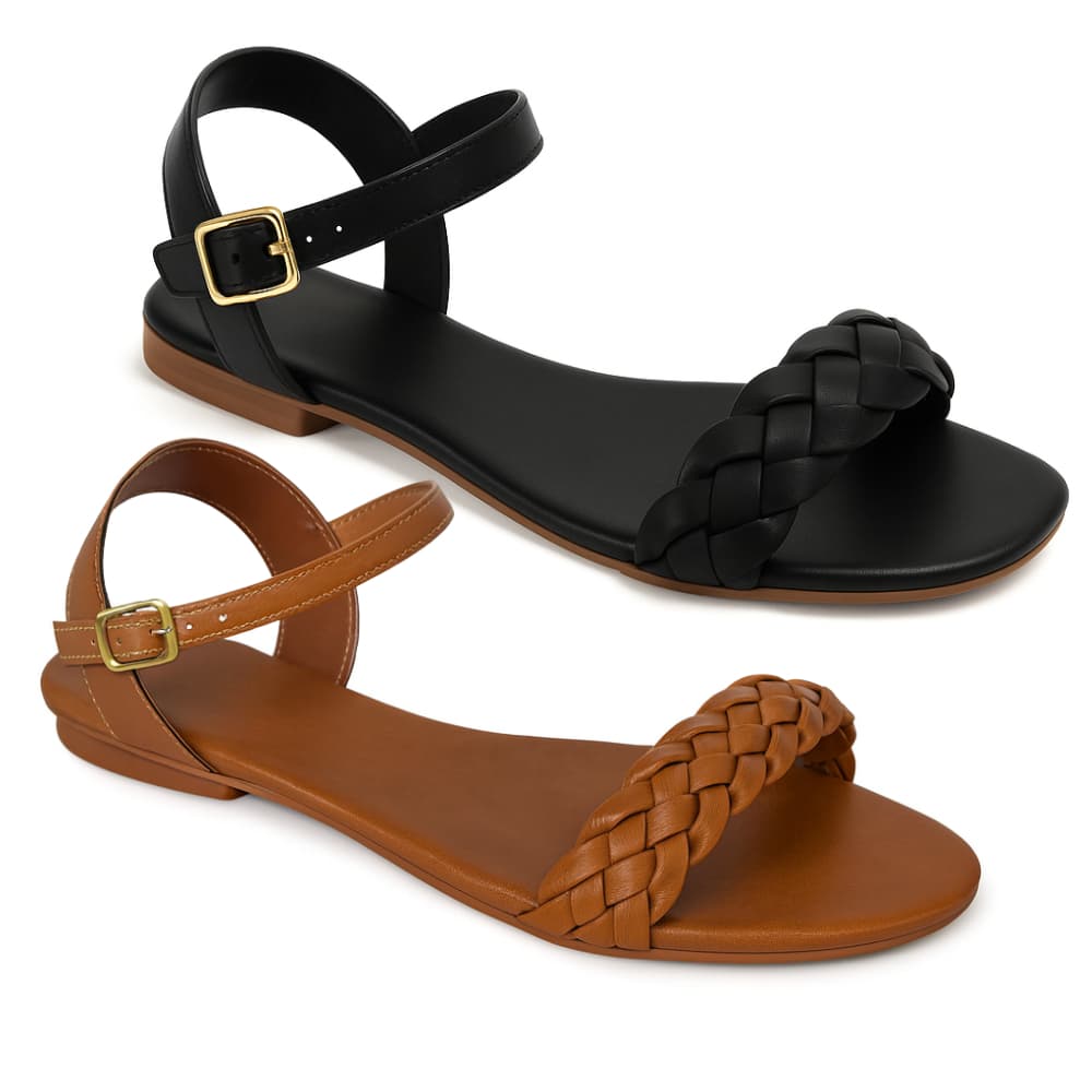 Kit Sandália Feminina Rasteirinha Confortável Trança 2 Pares