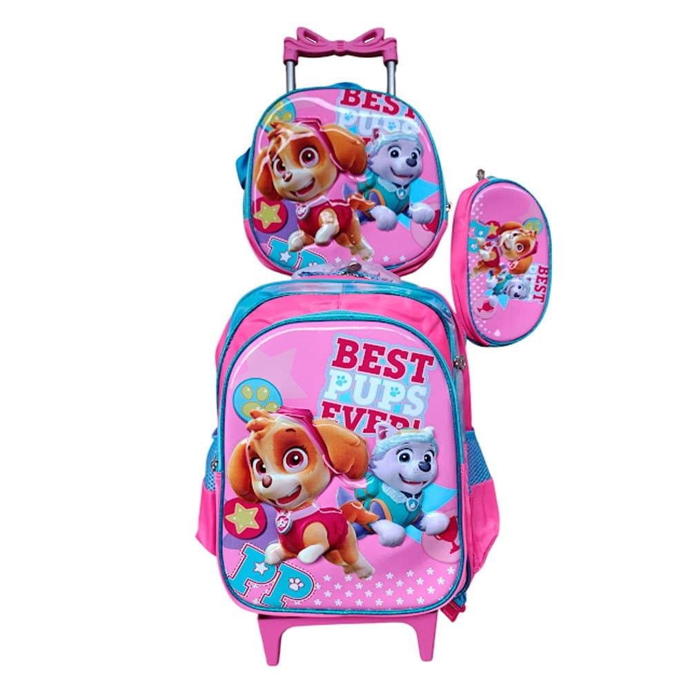 Kit Mochila Patrulha Canina Feminina Skye com Rodinhas + Lancheira Térmica + Estojo Escolar em 3D