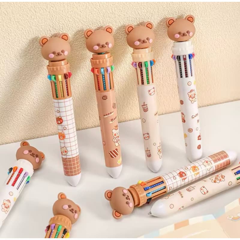 Caneta Esferográfica Urso  Escola 10 Cores com Ponta 0,5mm para Escrita Precisa