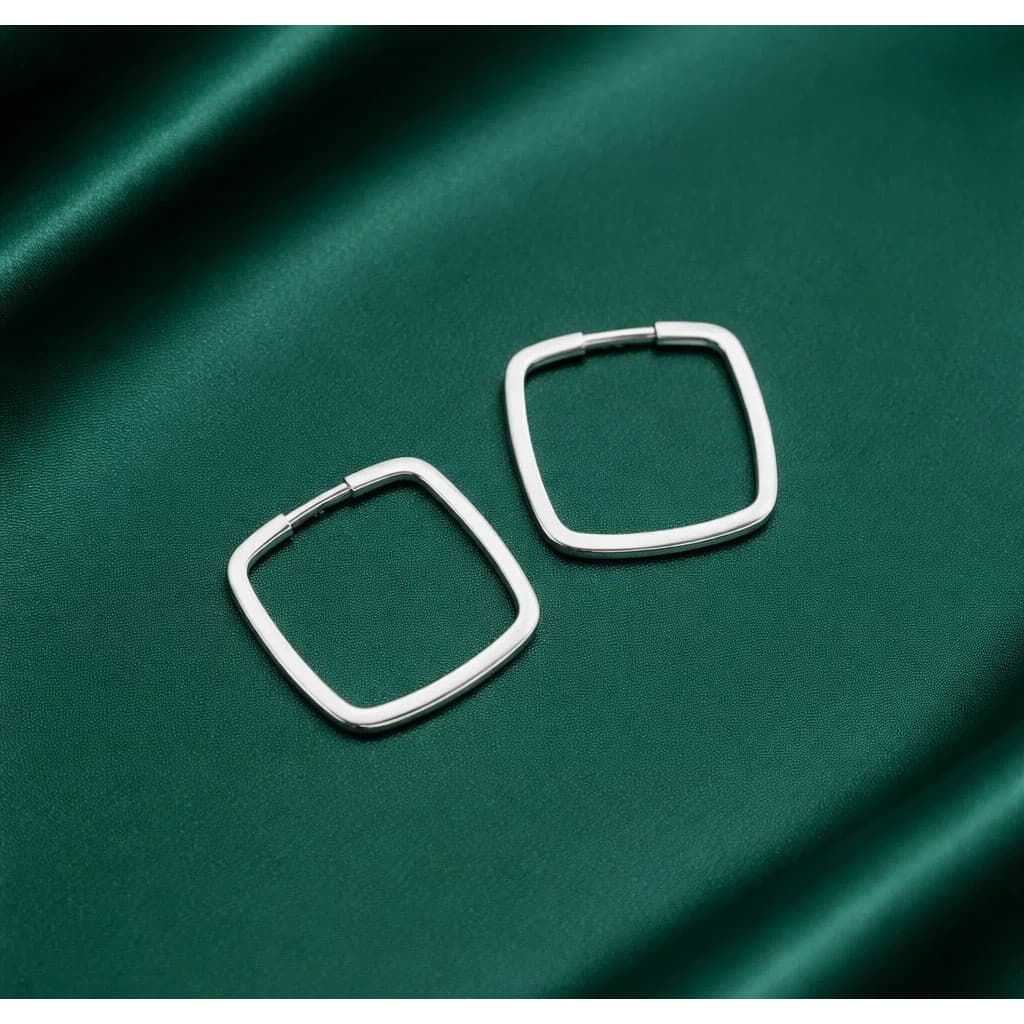 Brinco Argola Quadrada Fio Quadrado de Encaixe em Prata 925 Legítima Feminino