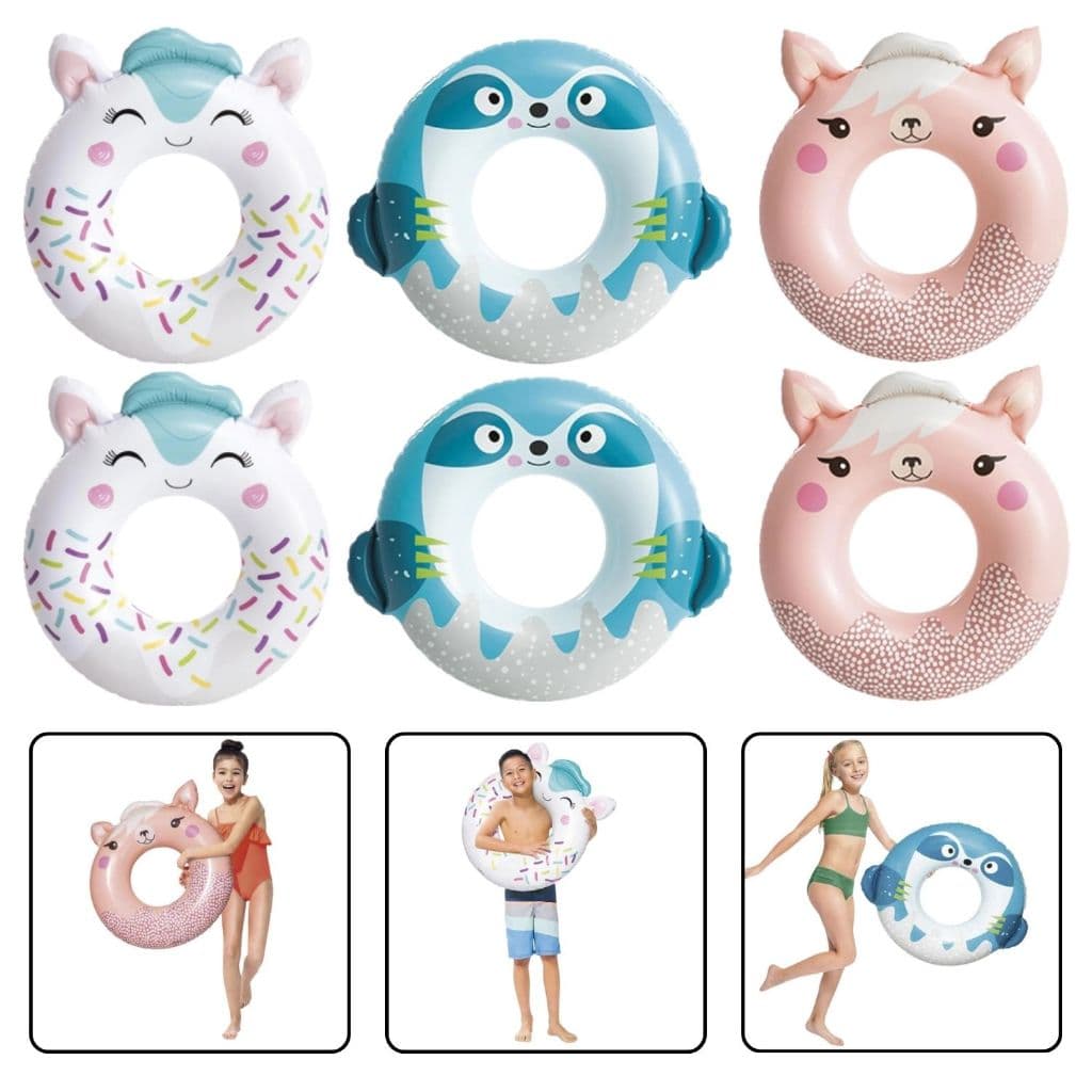 Kit Com 6 Boias Redondas De Bichinhos Fofos Infantil Circular Piscina e Praia