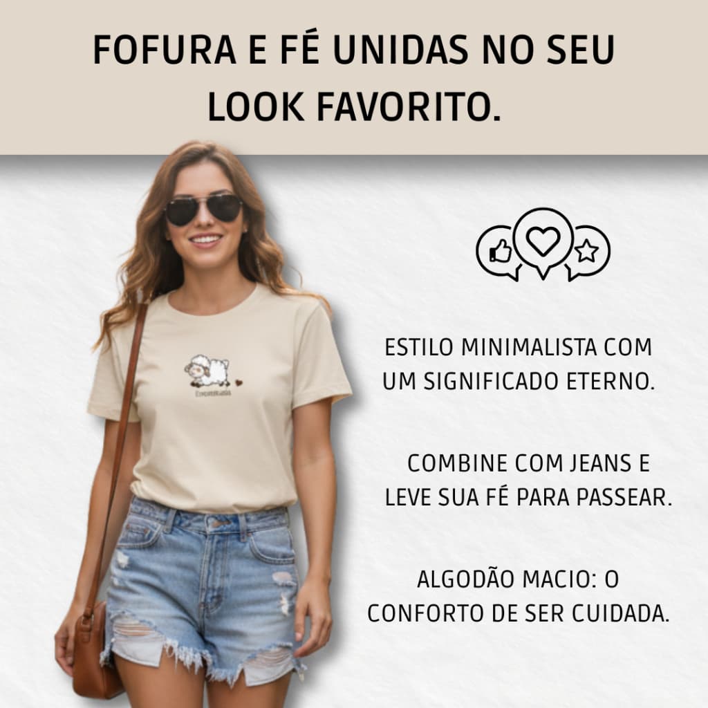 Camiseta T-Shirt 100% Algodao Feminina Baby Look Moda Evangelica Ovelha Encontrada Qualidade Premium
