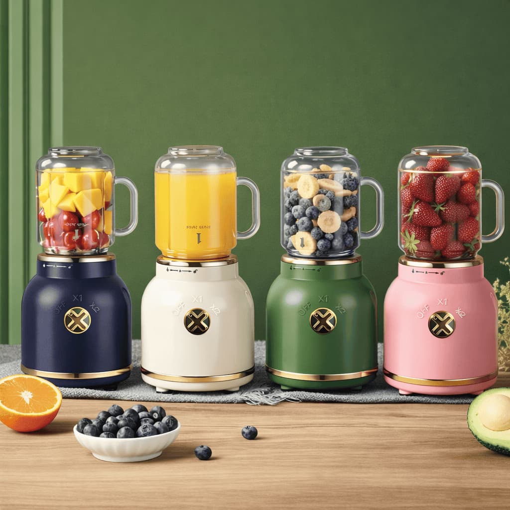 Mini Liquidificador Portátil Batedor Elétrico Caneca 500ml e 500ml Com 10 Lâminas, Tampa, Canudo e Copo Recarregável