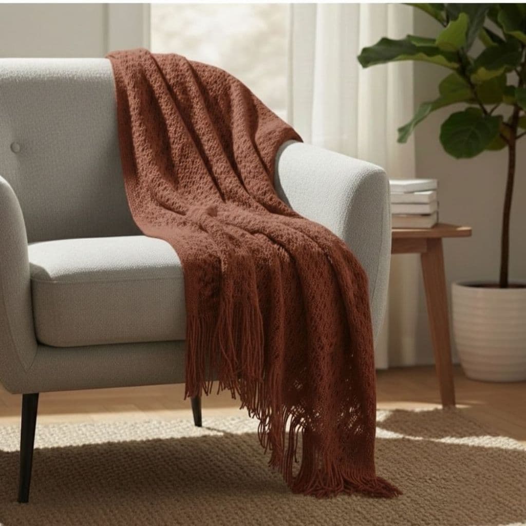 Manta Boho Para Sofá Gigante Decorativa Croche Tricot 2,90x2,70