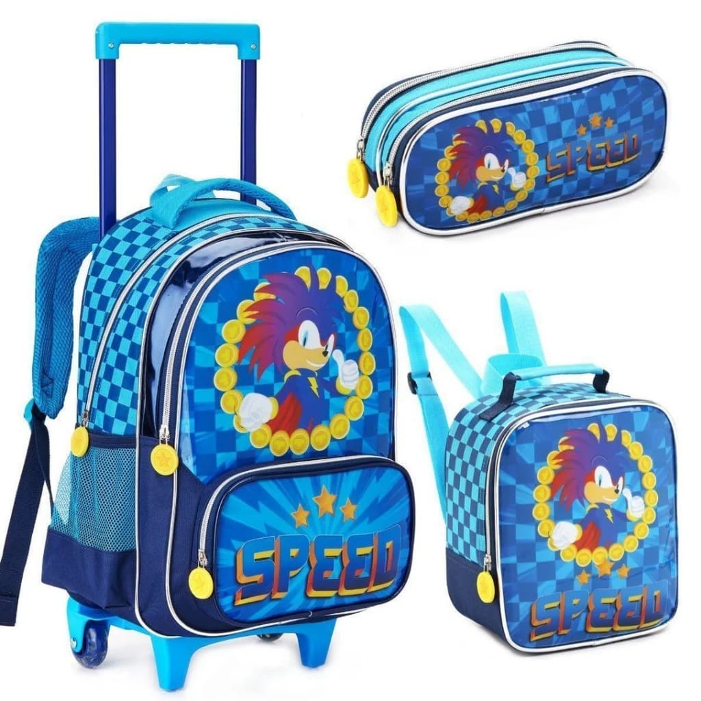 Kit Mochila Escolar Infantil com Rodinhas Speed – Mochila, Lancheira e Estojo