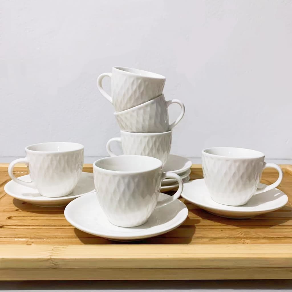 Kit Xícaras Café Porcelana 12 Peças Completo - Pires Inclusos - Elegância e Estilo