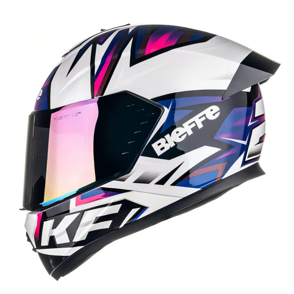 Capacete Esportivo Fechado Moto Bieffe B-12 KF KF Branco Perola/Roxo + Viseira Cristal e Colorida