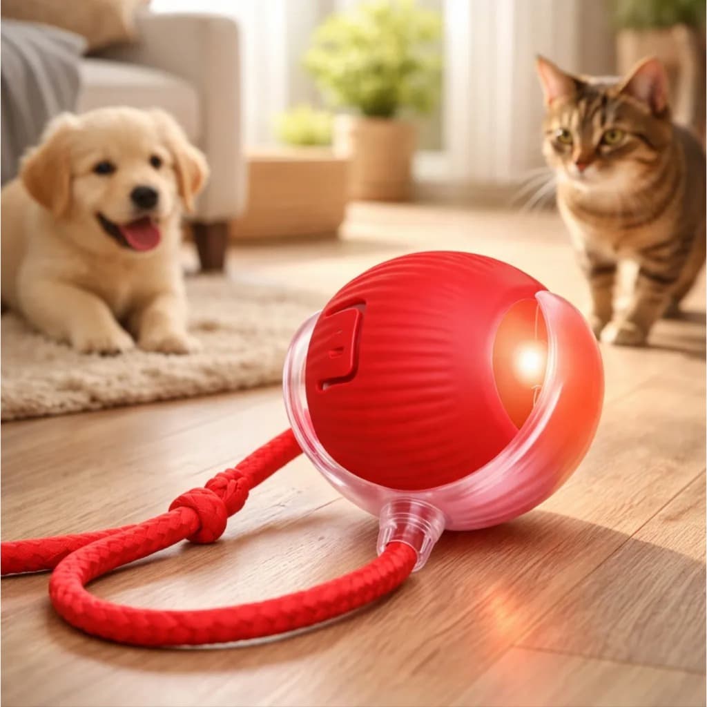 Bola Giratória Pet Brinquedo Recarregável USB Interativa Automática p/ Cão e Gato Cores