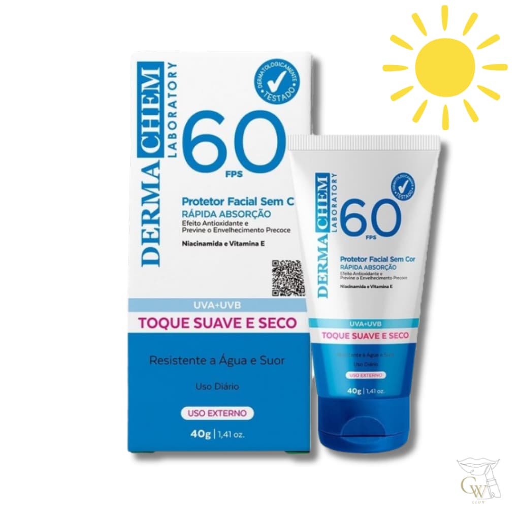 Protetor Solar Skincare Dermachem FPS 60 Facial Sem Cor Toque Seco UVA UVB Oil Free
