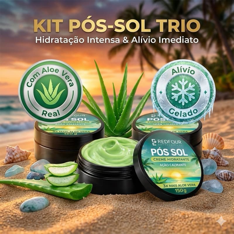Kit 3 Pós Sol Redfour 150g Hidratante Calmante Aloe Vera - Alívio Imediato Não Descasca Mantém o Bronzeado