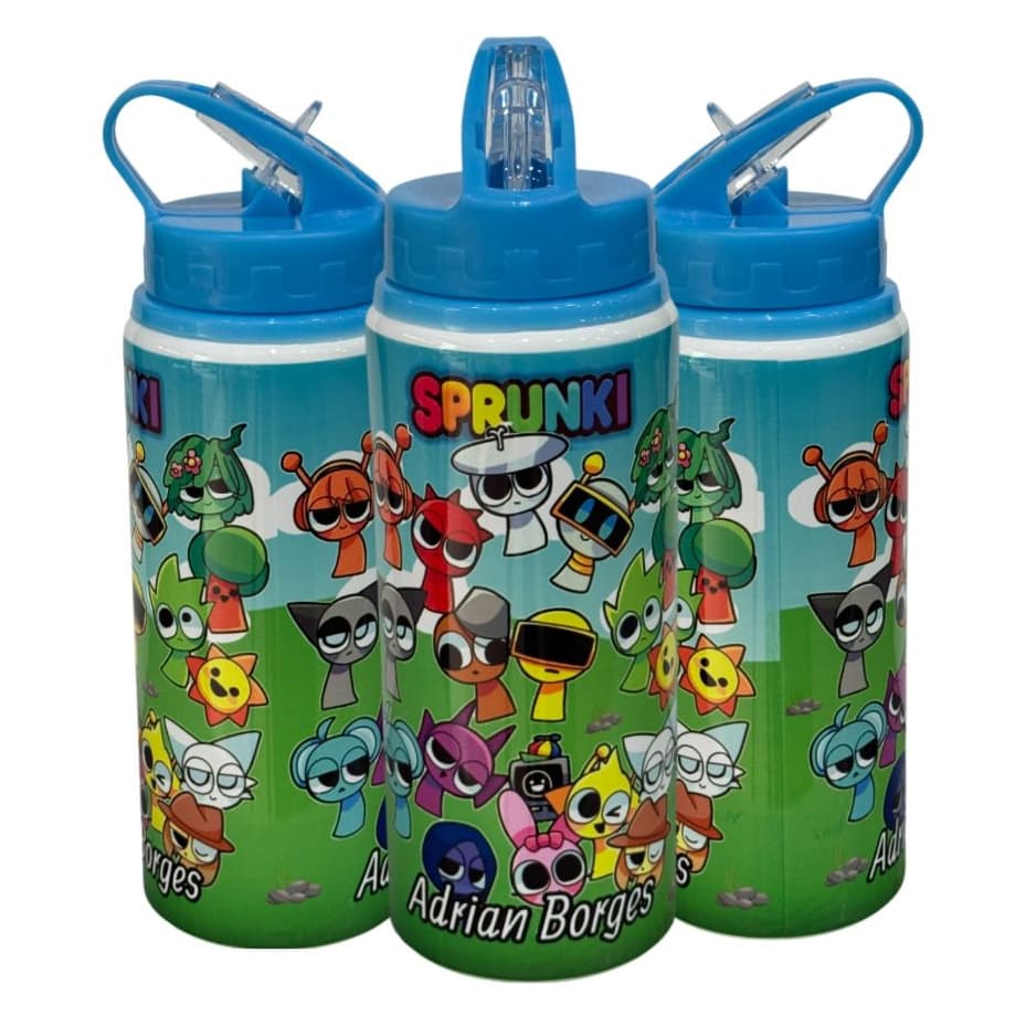 Squeeze Personalizada Sprunki /Dandy World 600ml - Com Nome e Tampa Antivazamento + Caixinha Individual