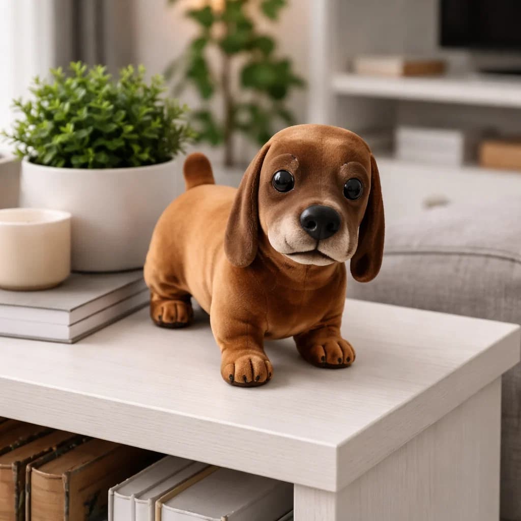 Estátua Cachorro Bassê Salsicha Decorativo Gesso Flocado Camurça
