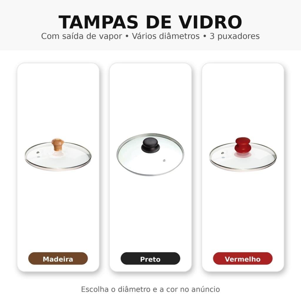 Tampa de vidro temperado pomel premiun plástico madeira resistente prática panela frigideira inox