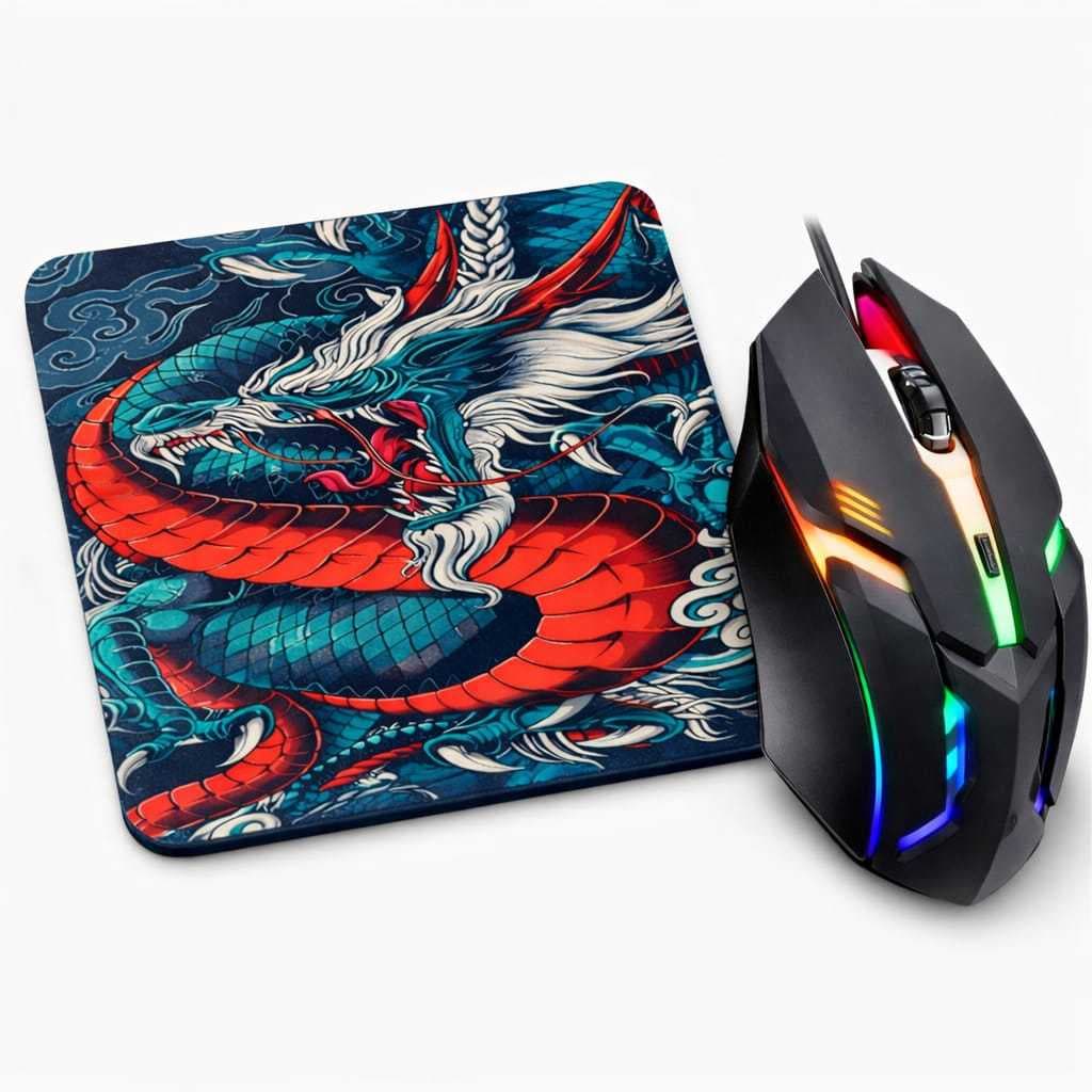 Kit Gamer - Mouse Gamer RGB KA-778 e Mouse Pad Dragão 30x25cm - Kapbom