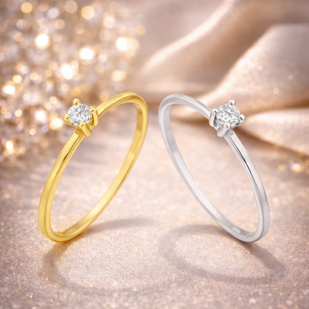Anel Solitário Minimalista Banhado a Ouro 18K ou Prata 925 com Zircônia Antialérgico