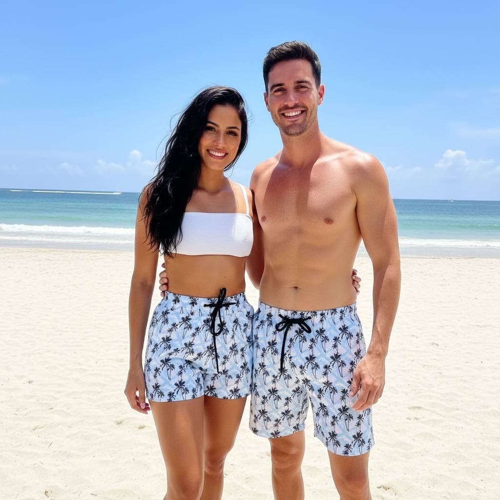 Kit Combinadinho Short Casal Mozão Bermuda Tactel Com Elastano Moda Praia Verao Piscina Namorados