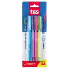 Caneta TRS Slide 1.0mm – Kit 4 Cores (Azul, Rosa, Roxa e Verde) Escrita Macia