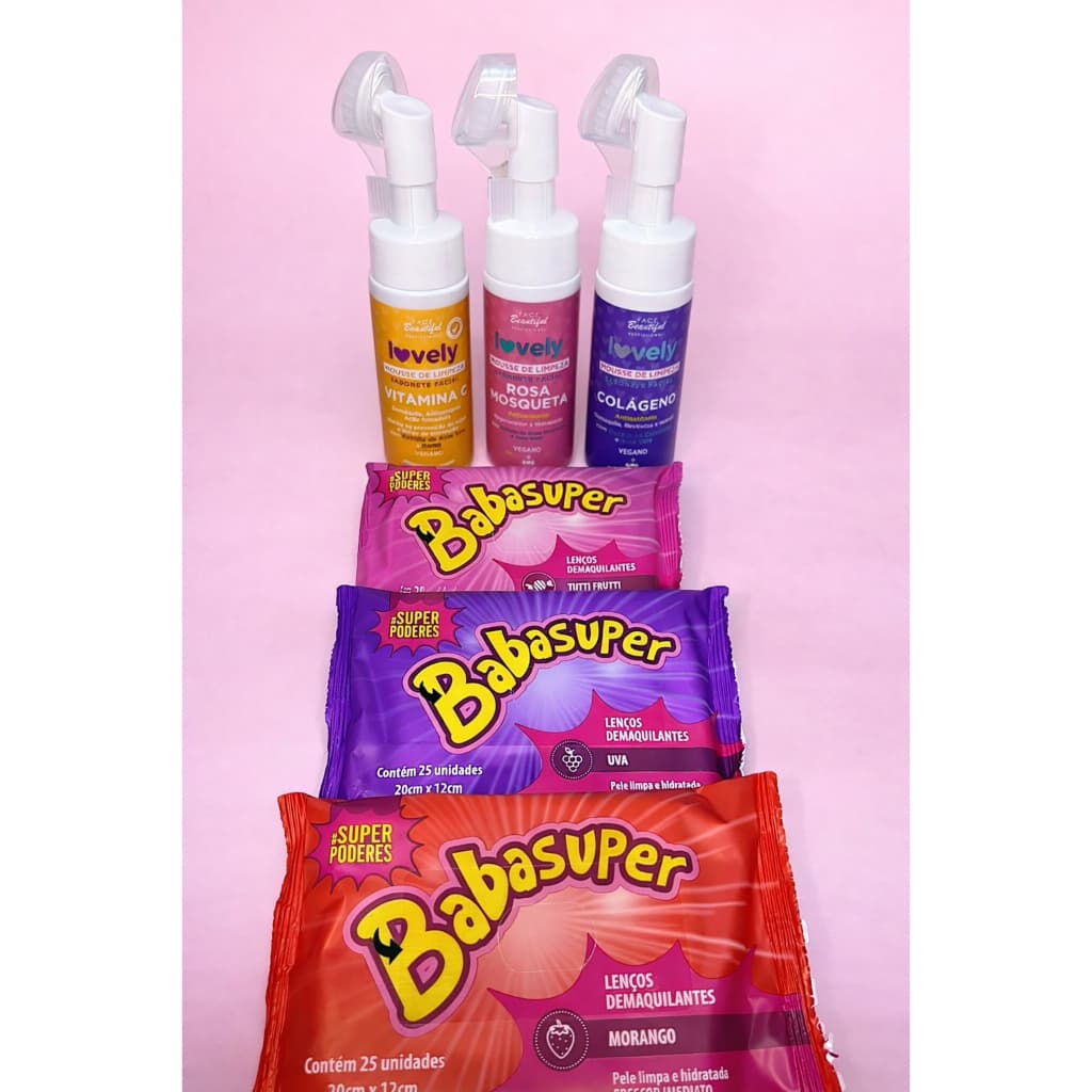 Kit - Sabonete Mousse Lovely Face Beautiful + Lenço Demaquilante Babasuper Super Poderes