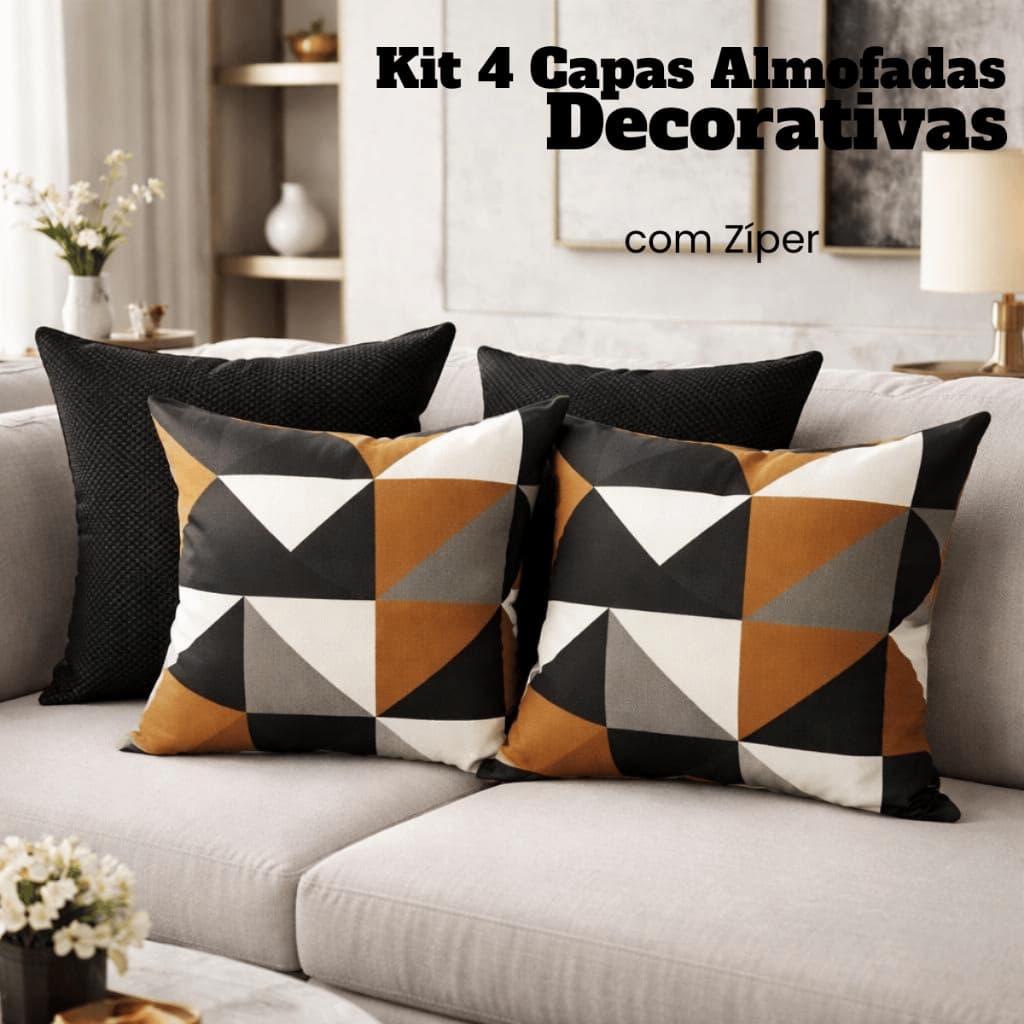 Kit 4 Capas de Almofada Decorativas 48x48 com Zíper para Sofá Sala Quarto Moderno