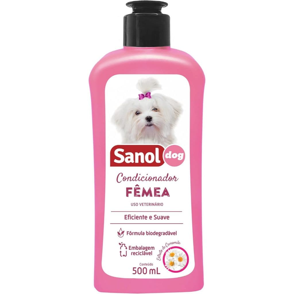 Sanol Dog - Condicionador para cães, fêmea - Aroma Extrato de Camomila, 500ml / Rosa