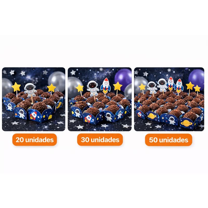 Forminhas de Brigadeiro personalizado astronauta | foguete   🚀  – Festa Infantil