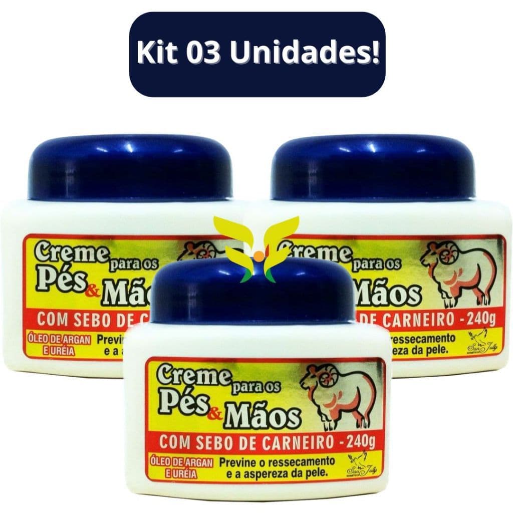 Kit 3 Creme Hidratante Para Pés E Mãos Sebo De Carneiro 240g