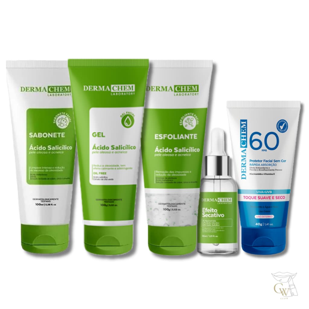 Kit Skincare Ácido Salicílico Dermachem Rotina Completa Anti Acne Controle Oleosidade + FPS 60 Dermachem ✨