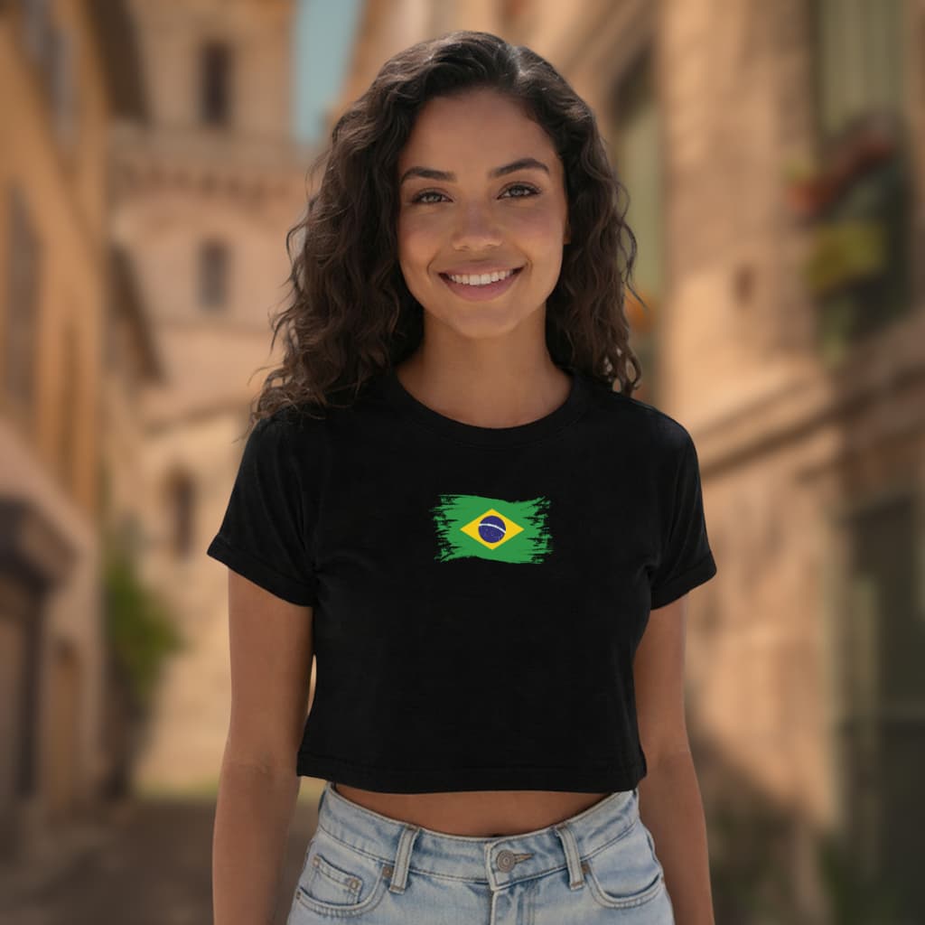 Cropped Estampa Bandeira Brasil Blusinha Baby Tee Promoção