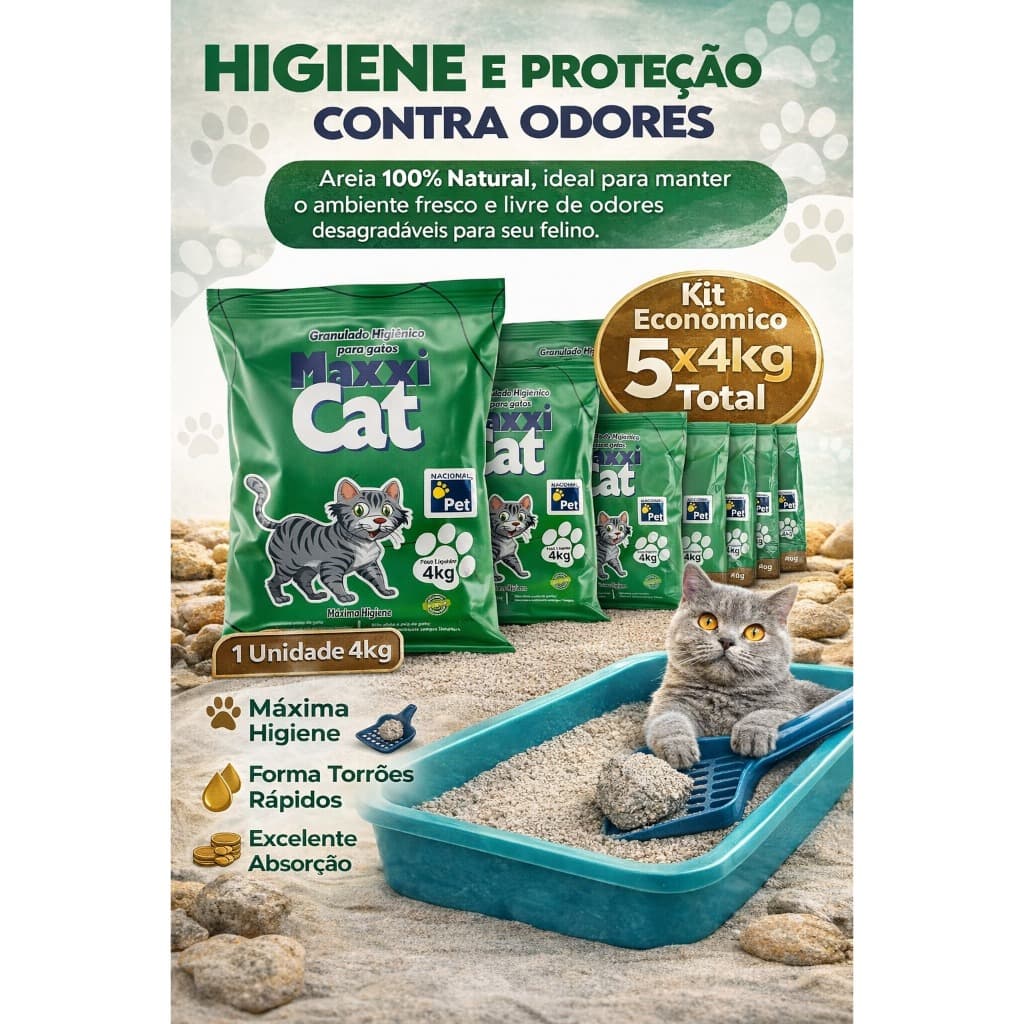 Areia Granulada Higiênica para Gatos Maxxi Cat – Granulado Natural Neutralizador de Odores