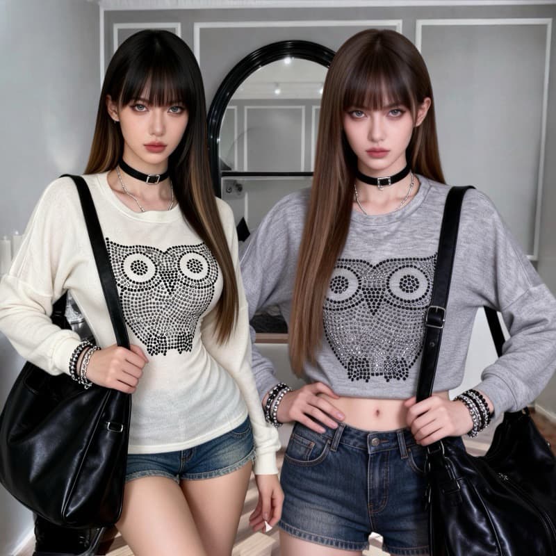 jz/Blusa de frio Suéter Moletom Tricot Bolinha Bordado Feminino inverno
