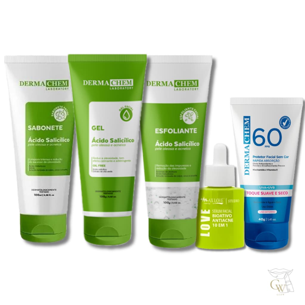 Kit Skincare Ácido Salicílico Rotina Facial Completa Dermachem + Max Love + FPS 60