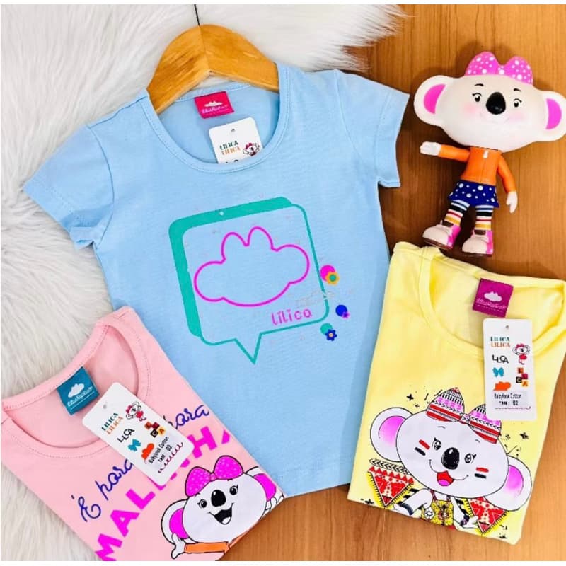 Blusinha Infantil Menina Baby Look Camiseta Algodão Estampas Variadas 2 ao 12 Anos