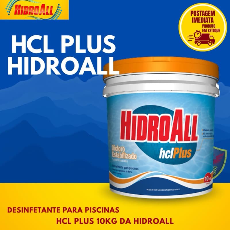 Cloro HCL Plus Hidroall 10kg | Desinfetante para Piscinas | Elimina Bactérias e Algas