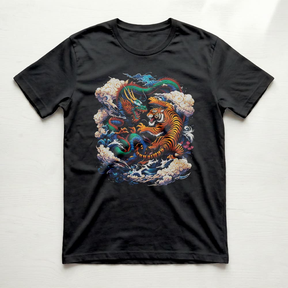 Camiseta Estampa Tigre e Dragão Qualidade Premium Arte Oriental Força Poder Unissex Algodão