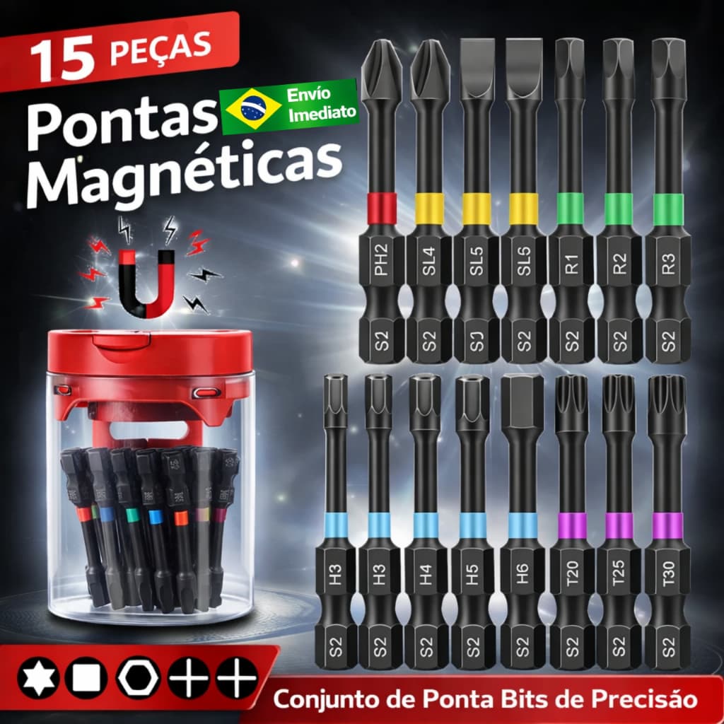 15 Bits Magnético De Alta Dureza, Conjunto De Bits De Impacto