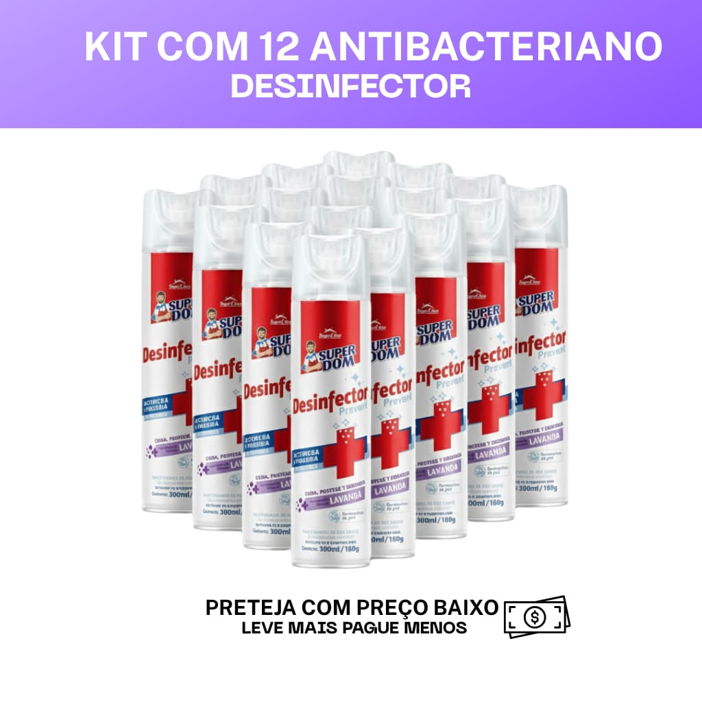 KIT 12 Desinfector Lysoform Prevent - ANTIBACTERIANO 300 ML Aerossol Uso Geral Original