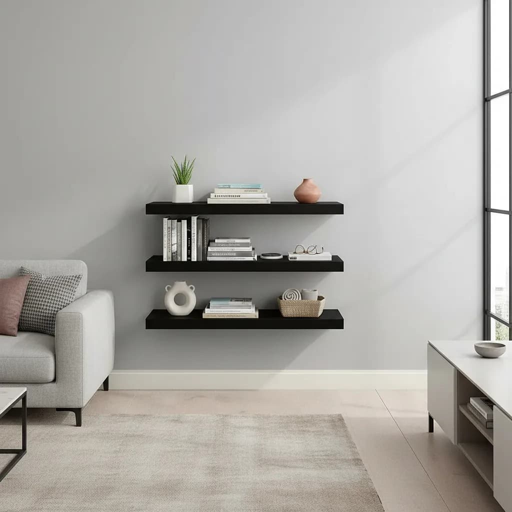 Kit 3 Prateleiras MDF 30cm x10x15mm Kit 3 Unidades Branco, Preto E Natural(CRUA) Promoção