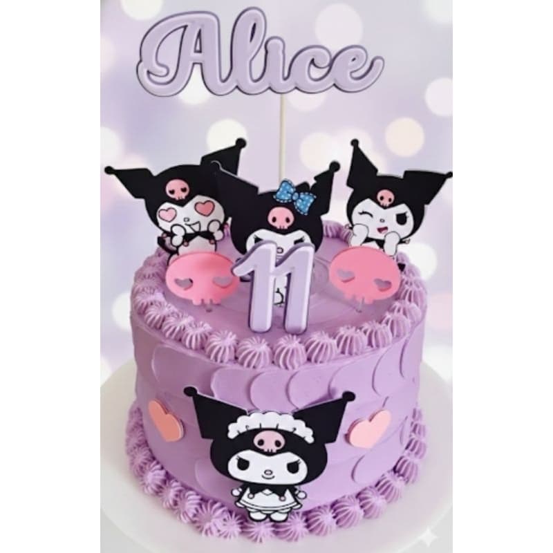 Topo de Bolo Kuromi  - Topper de Bolo Personalizado Nome e idade 3D- Kuromi