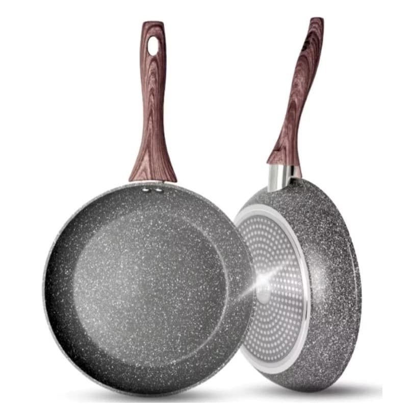 Frigideira Antiaderente Cerâmica Indução Resistente 24 cm Cinza Cabo Madeira Revestimento Não Gruda