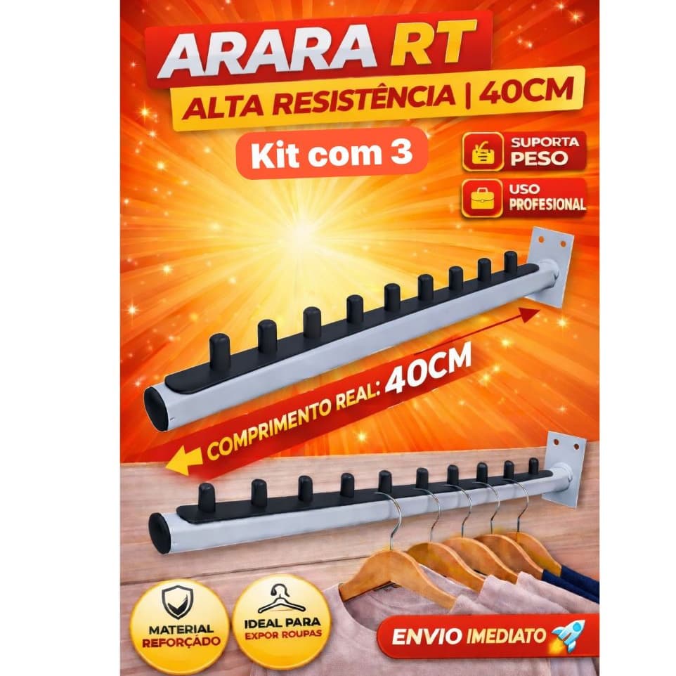 Arara Cabideiro Parede BRANCO Inclinado Kit com 3