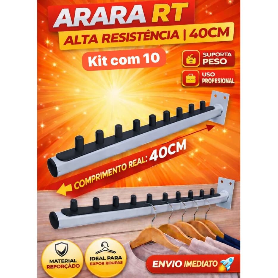 Arara Cabideiro Parede BRANCO Inclinado Kit com 10