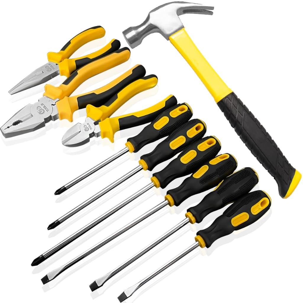 Kit Jogo Chave de Fenda Phillips Martelo Alicate Universal Corte Bico Longo Profissional
