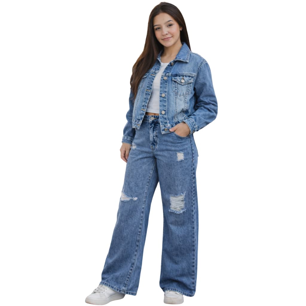 Conjunto Infantil Calça E Jaqueta Jeans Menina Blogueira