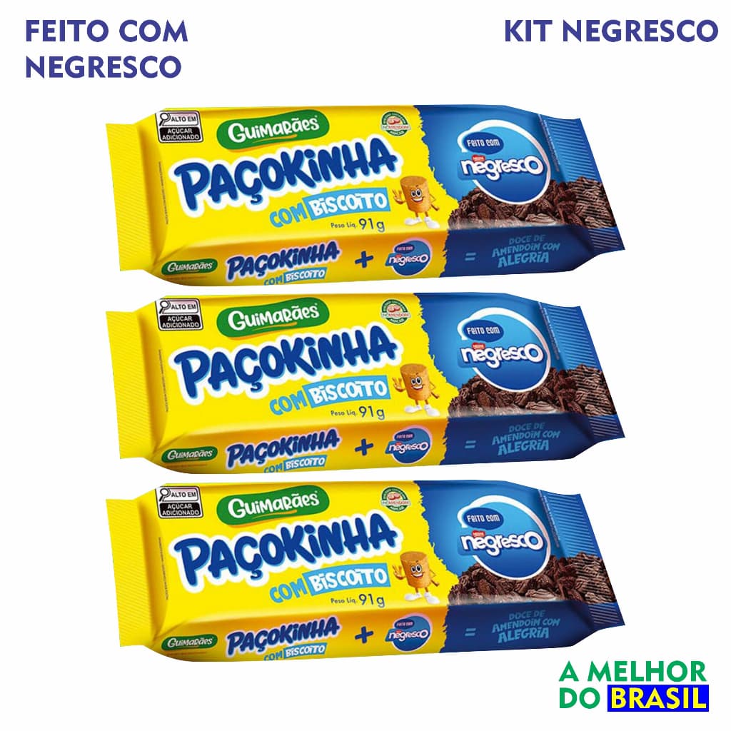 Kit 3 pacotes de paçoca sabor Negresco Guimarães a melhor do Brasil