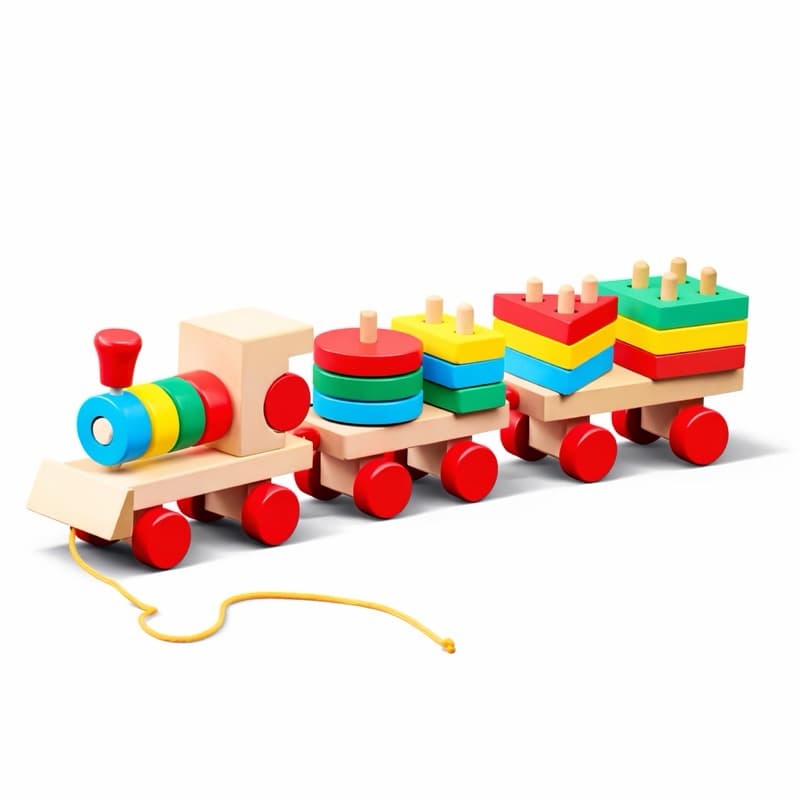 Trem de Blocos de Montar Infantil Educativo Madeira Colorido Brinquedo Pedagógico Formas Geométricas