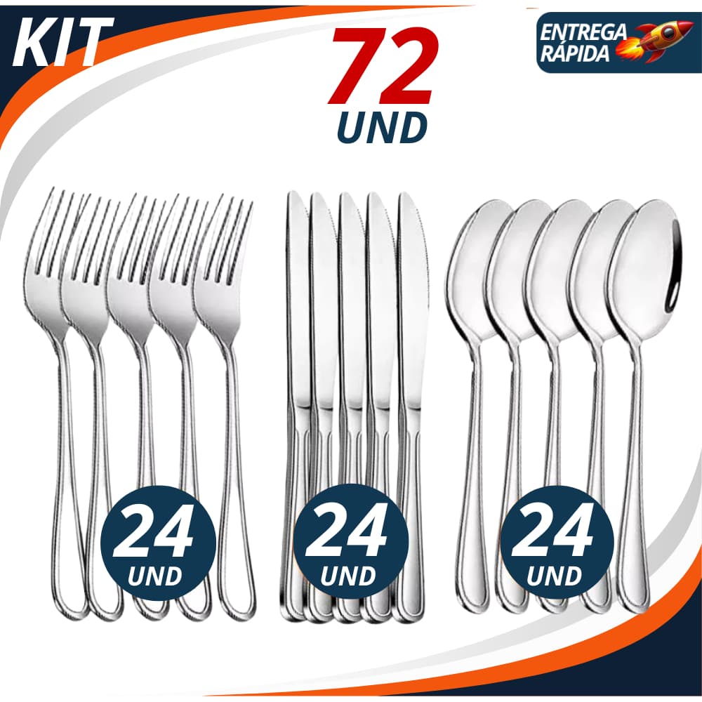 Jogo de Talher 45/60/72 Peças Inox Premium Para Casa Cozinha Festas Restaurantes