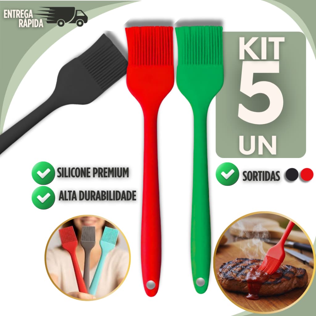 KIT 4/5 Pincéis Culinários Silicone Premium Alta Temperatura Cozinha