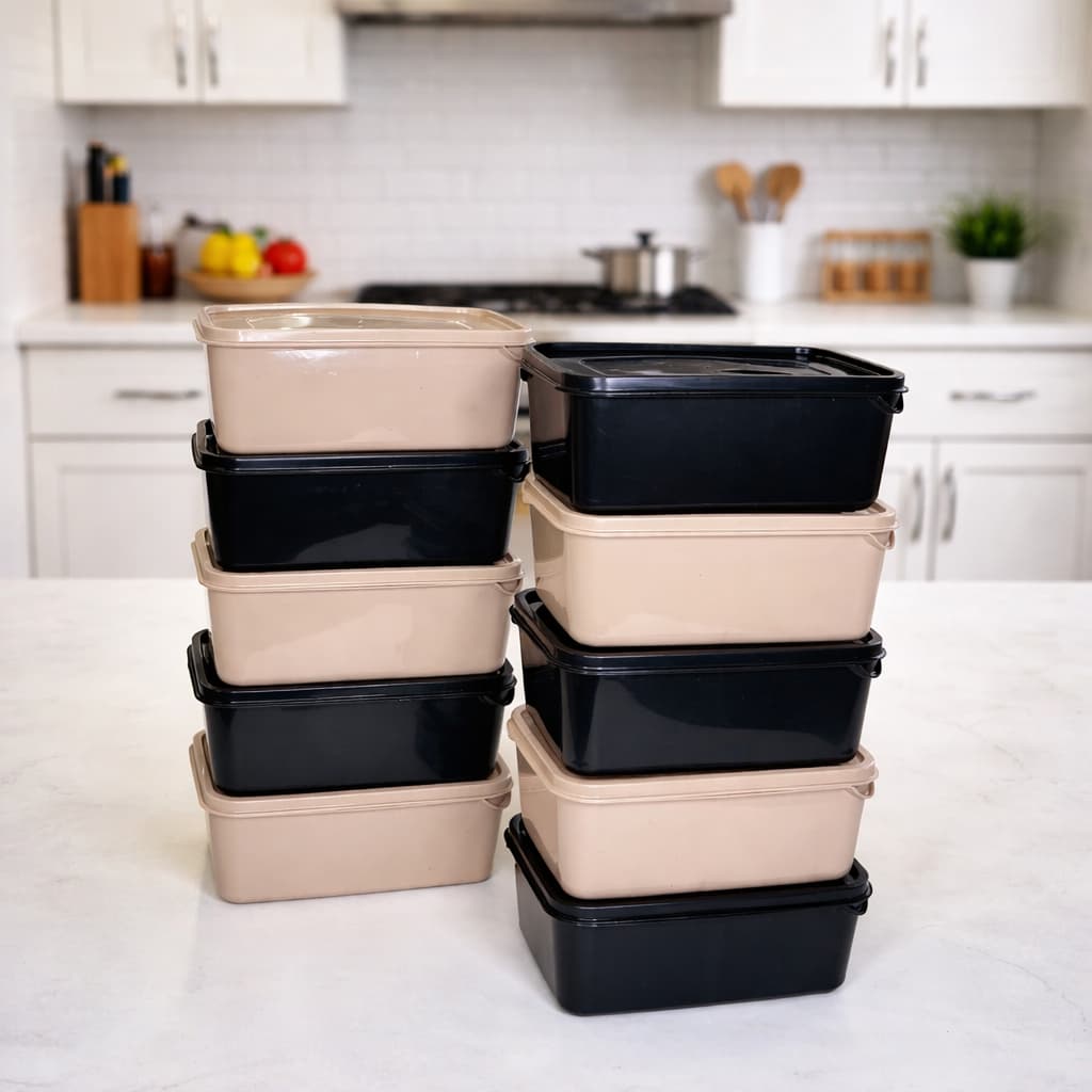 Kit c/10 Potes de Plástico Retangulares para alimentos
