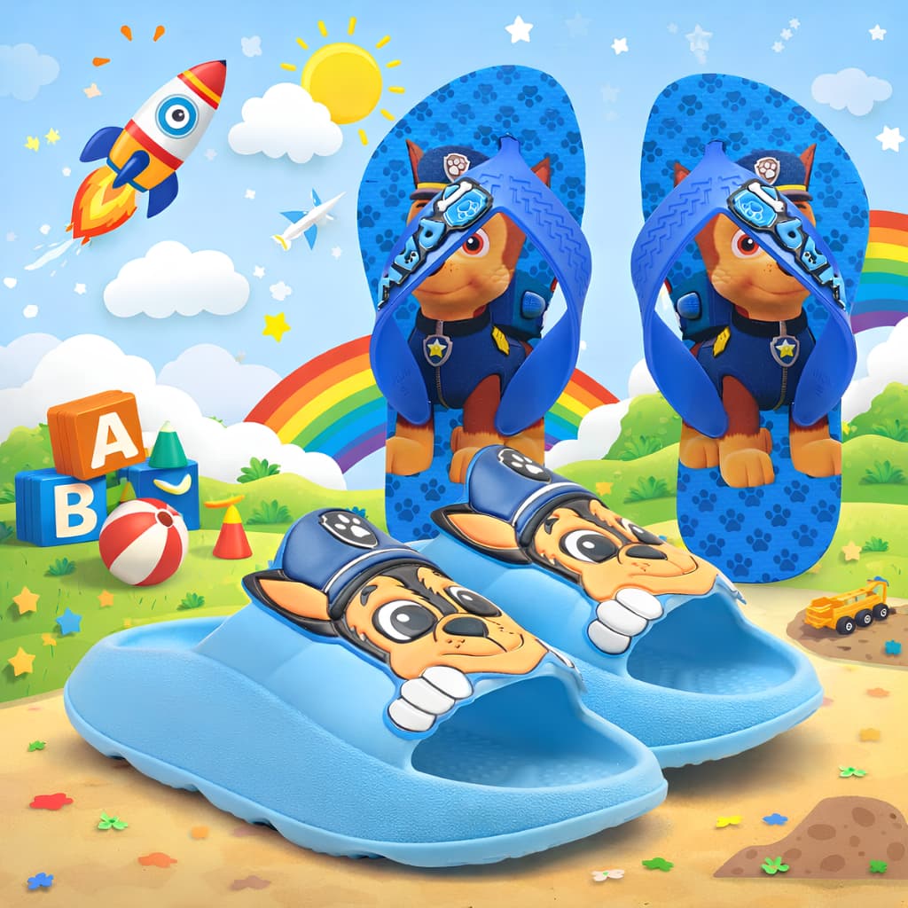 Kit 2 Em 1 Chinelinho Infantil + Sandália Slide Nuvem Patrulha Azul Confortável Marca Nexa